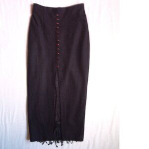 Beauty 33" Front Slit Lace Layer Long Pencil Skirt, Black, Small